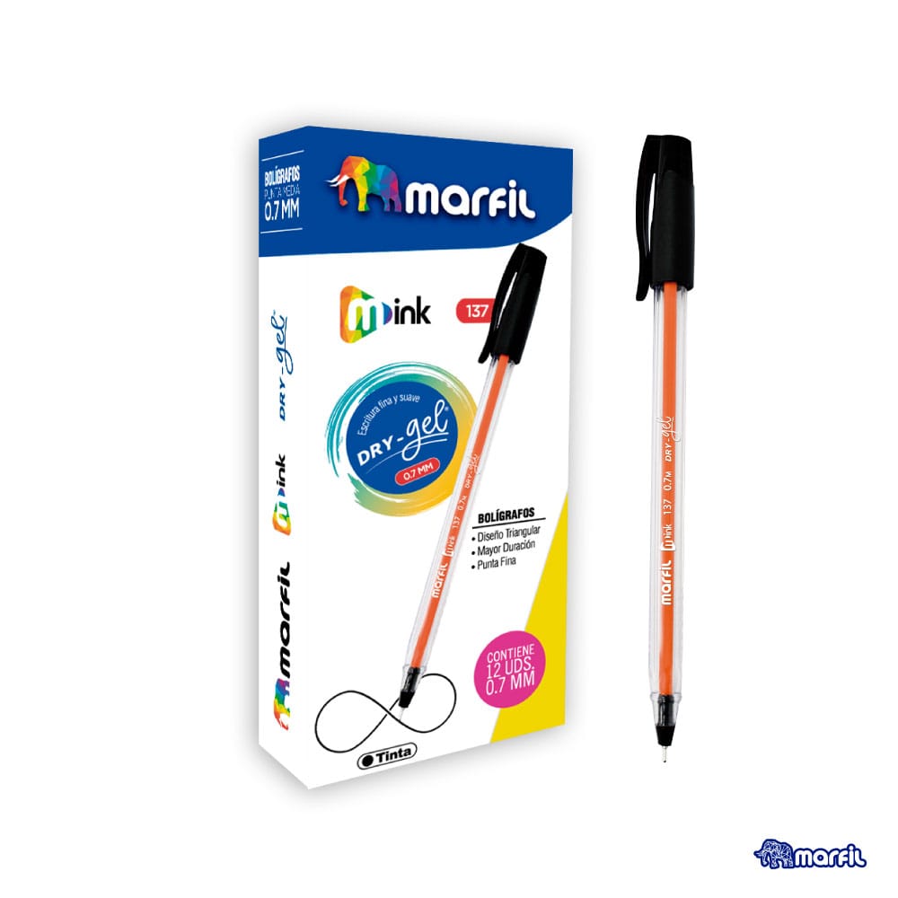 Bolígrafo Marfil M137 0.7mm Negro con tapa