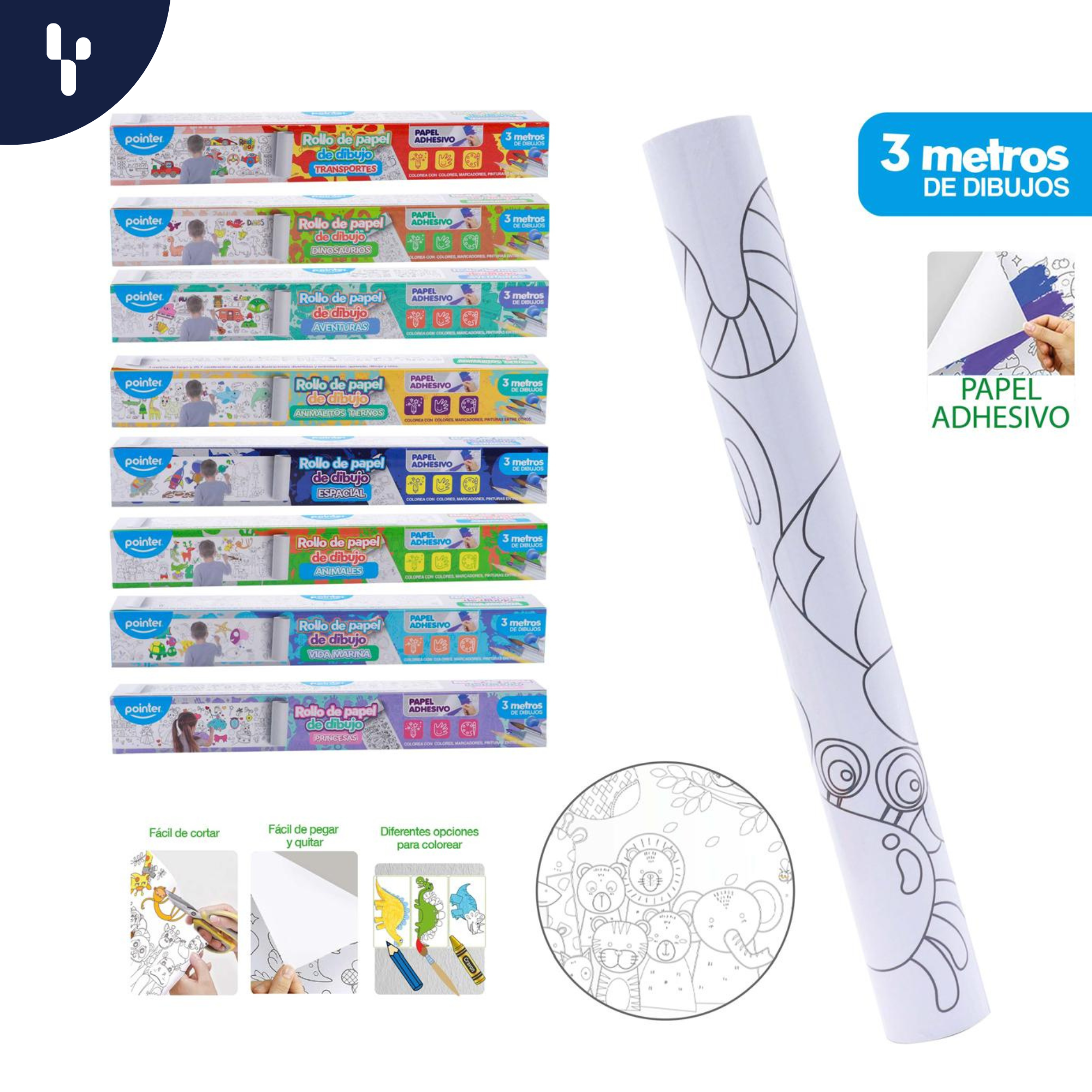 Rollo de Papel Adhesivo Pointer con Dibujos para Pintar 3mts