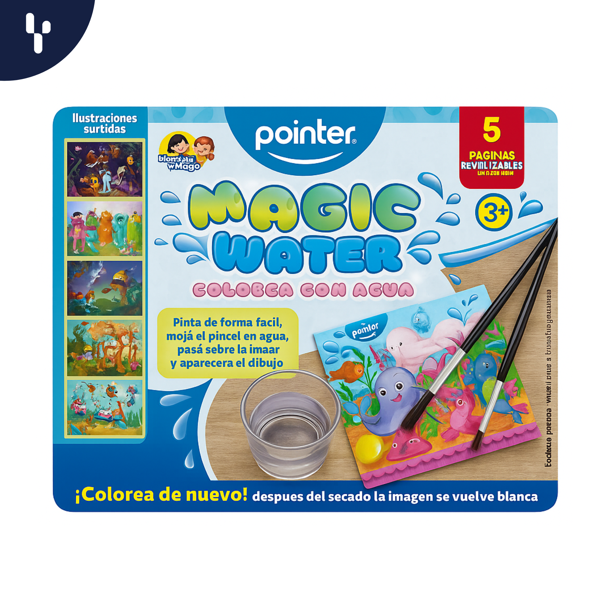 Magic Water Pointer Set de Paginas para Colorear con Agua X5 Páginas Reutilizables WDB-23131