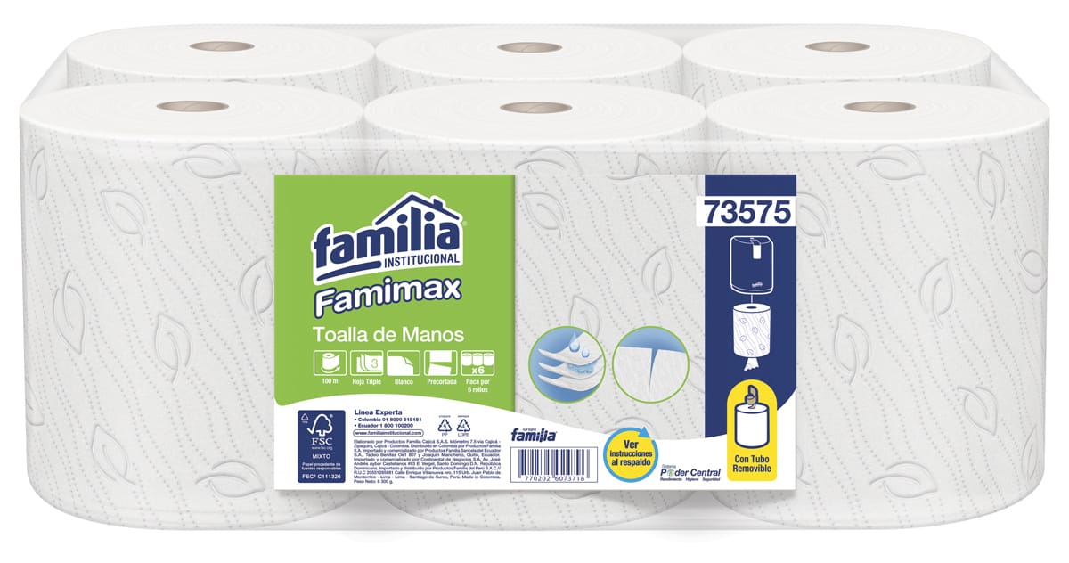 Toalla Rollo x 6 Unidades Blanca x 100mts F-MAX Familia