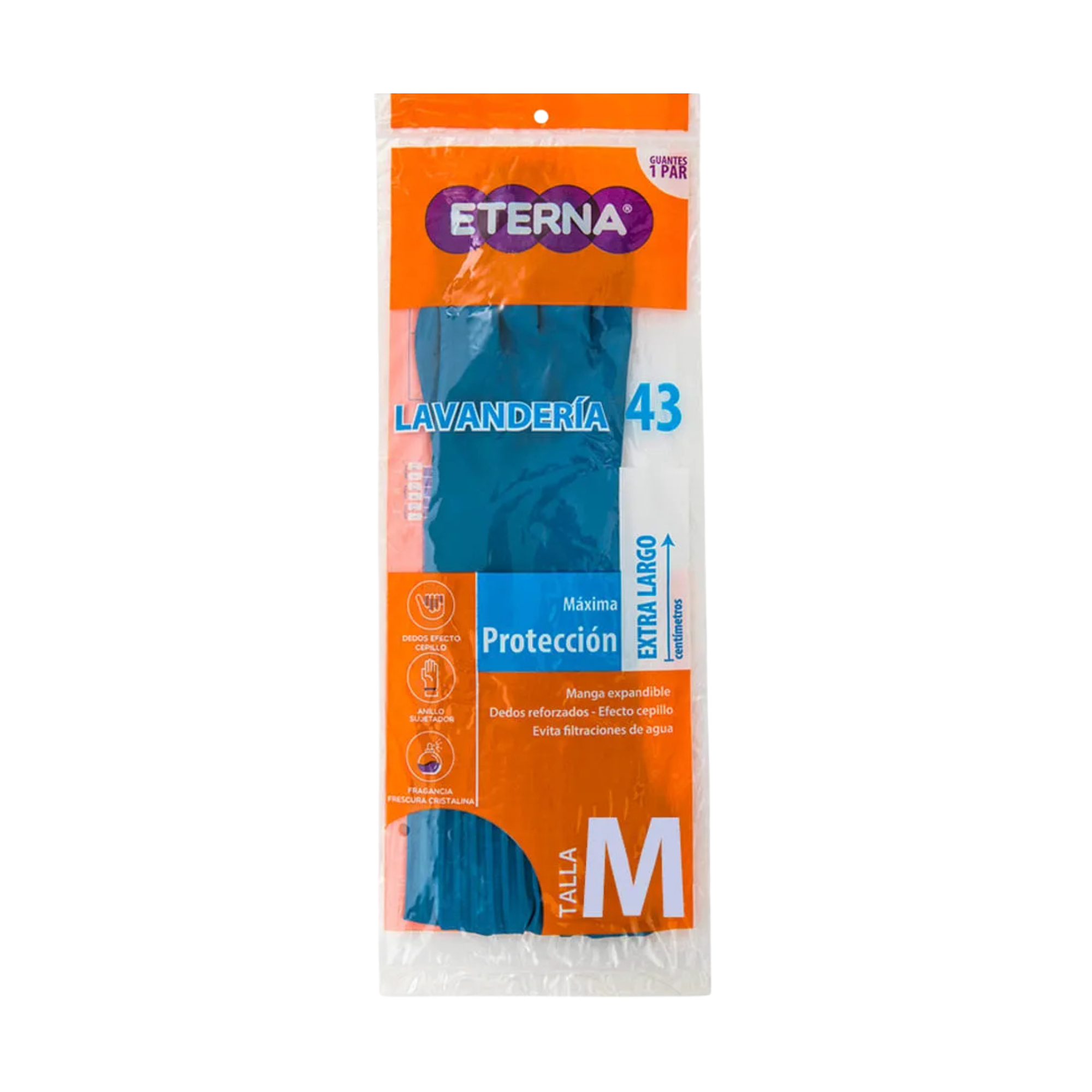 Guantes de Látex Eterna Azul Talla M Largo Lavandería
