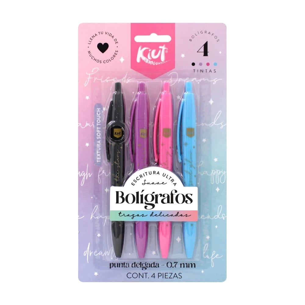 Bolígrafo Kiut retráctil colores surtidos X4