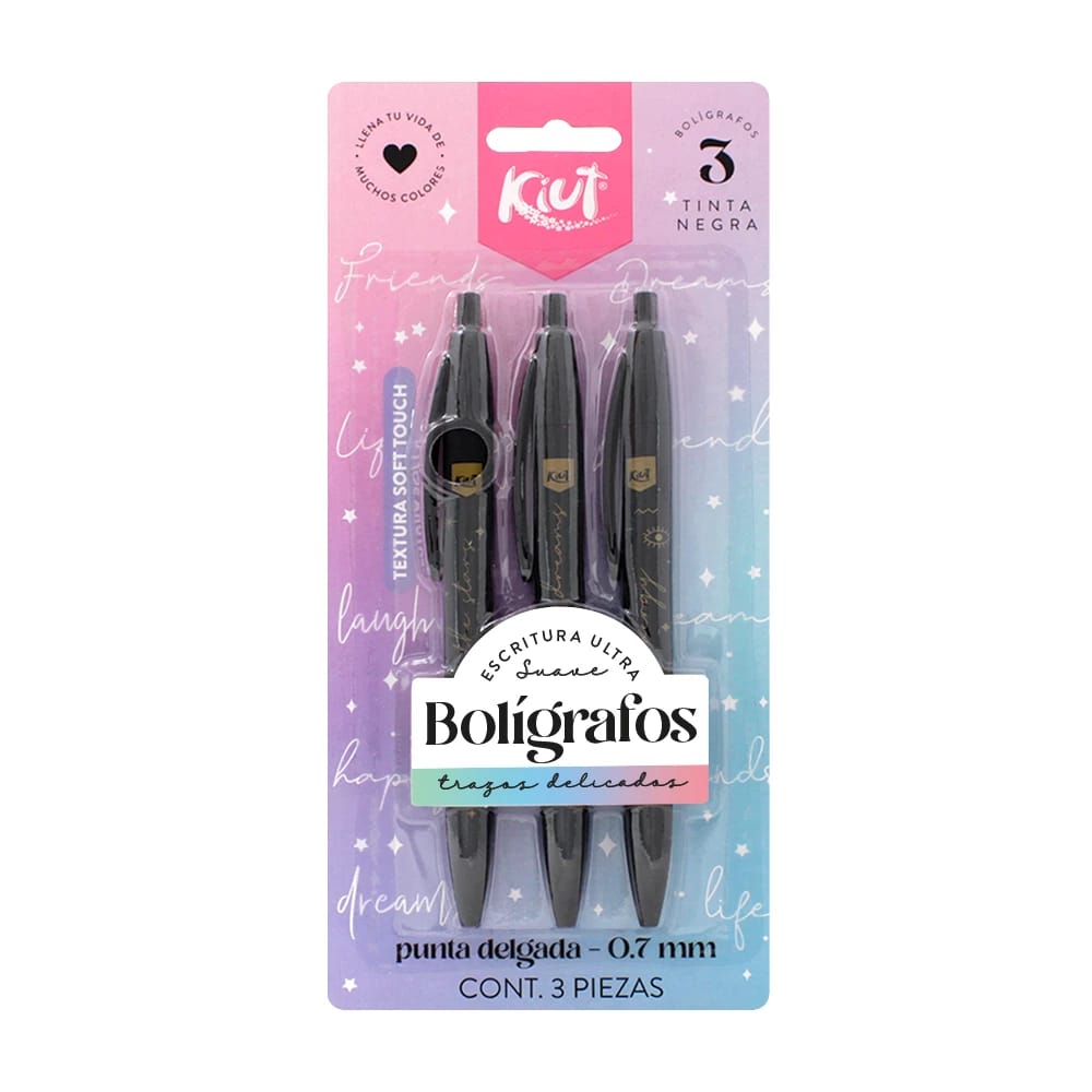 Bolígrafo Kiut retráctil negro X3