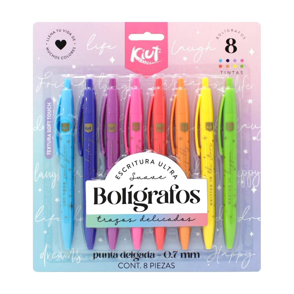 images Bolígrafo Kiut retráctil colores surtidos X8 - Imagen 1