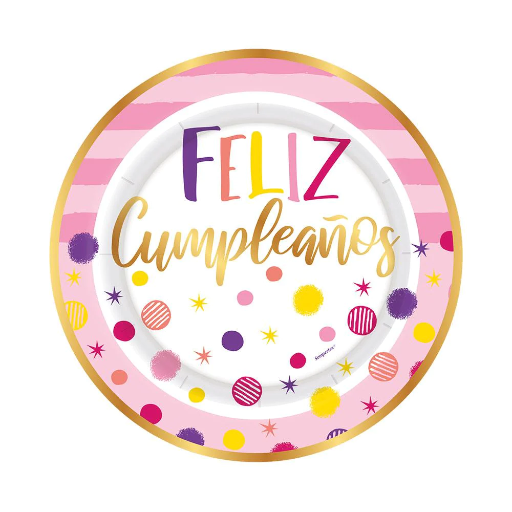 Plato feliz cumpleaños Destellos Paquete X8 Sempertex