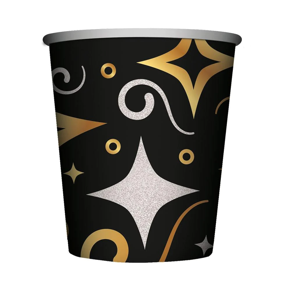 Vaso cumpleaños dorado y negro x 8 unidades Sempertex