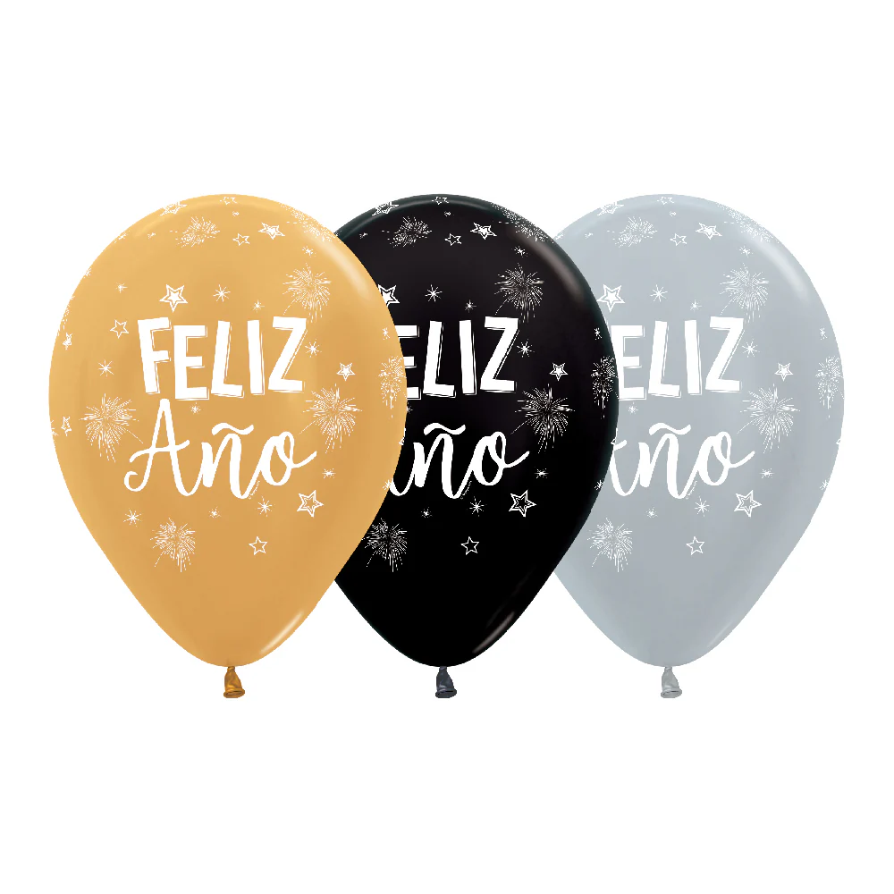 Globo Feliz Año Infinity Satin R12 x 12 unidades Sempertex