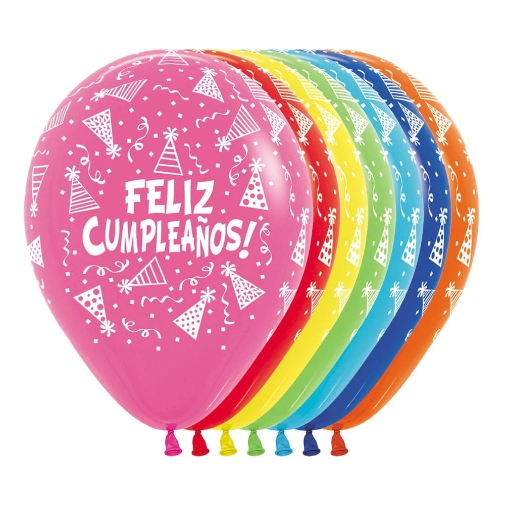 Globo látex redondo infinity Feliz Cumpleaños gorritos fashion surtido R12 X50 Sempertex