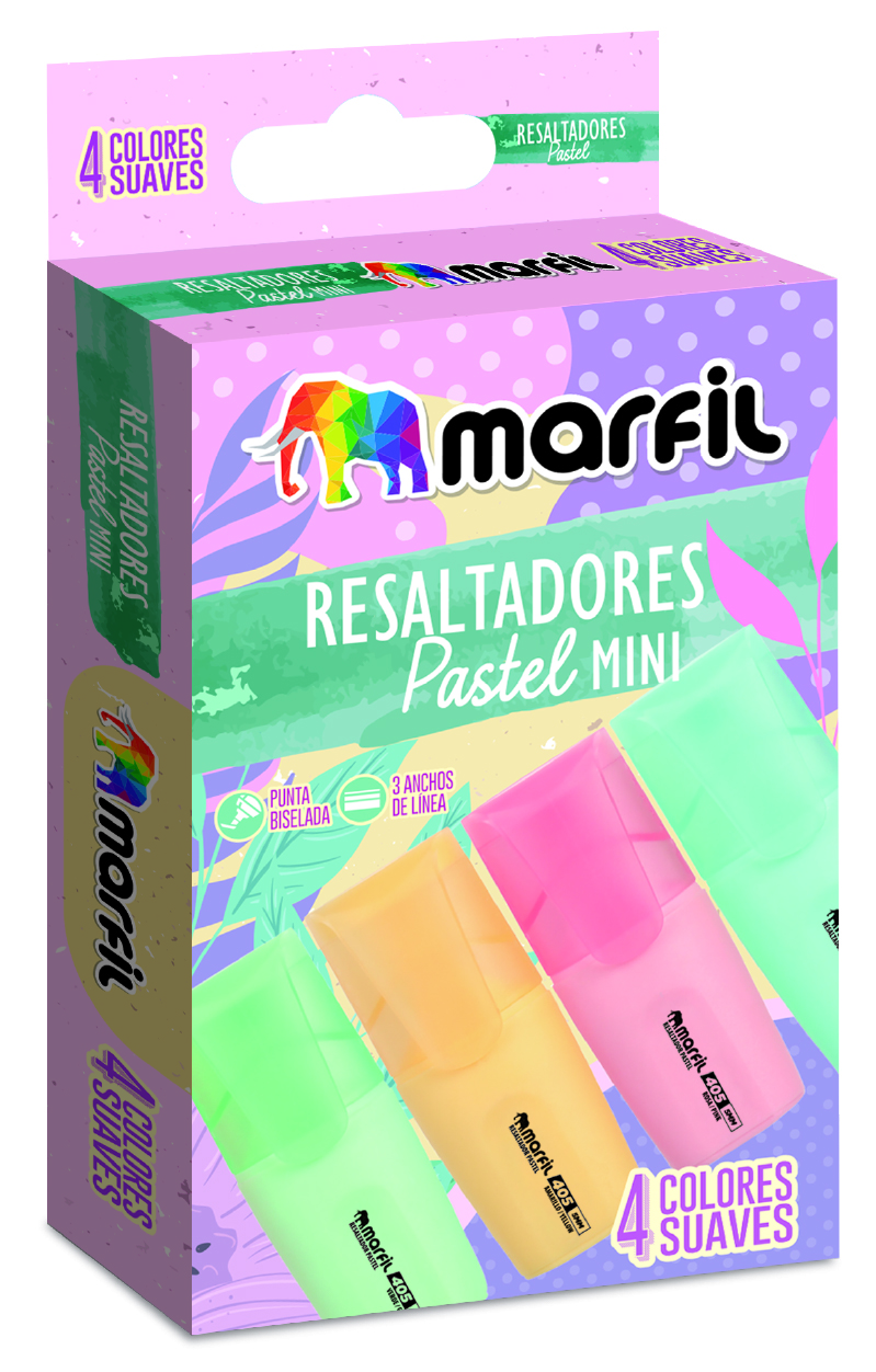 Resaltador Marfil plano mini pastel X4 MEO1405