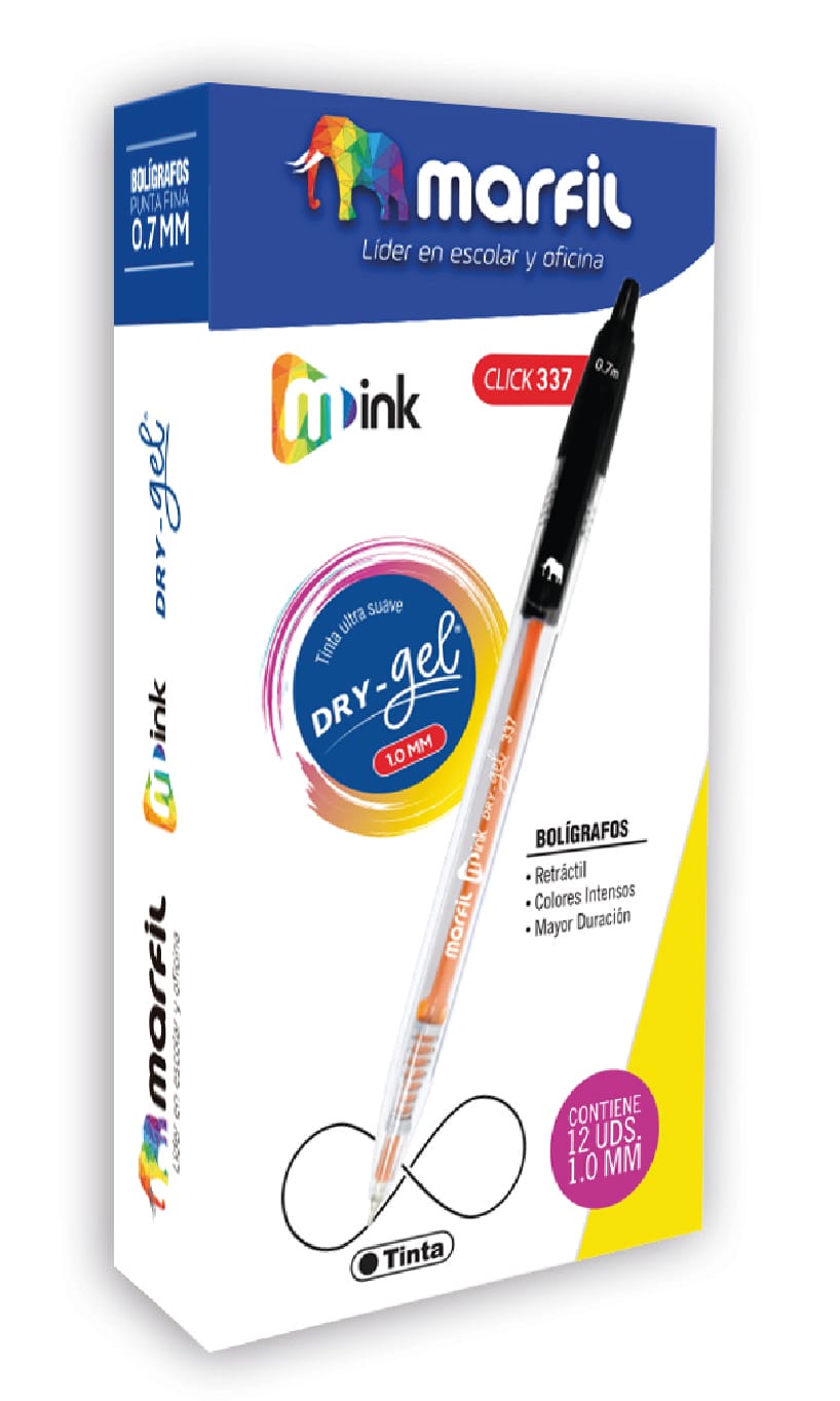 Bolígrafo Marfil M337 retráctil 0.7mm Negro