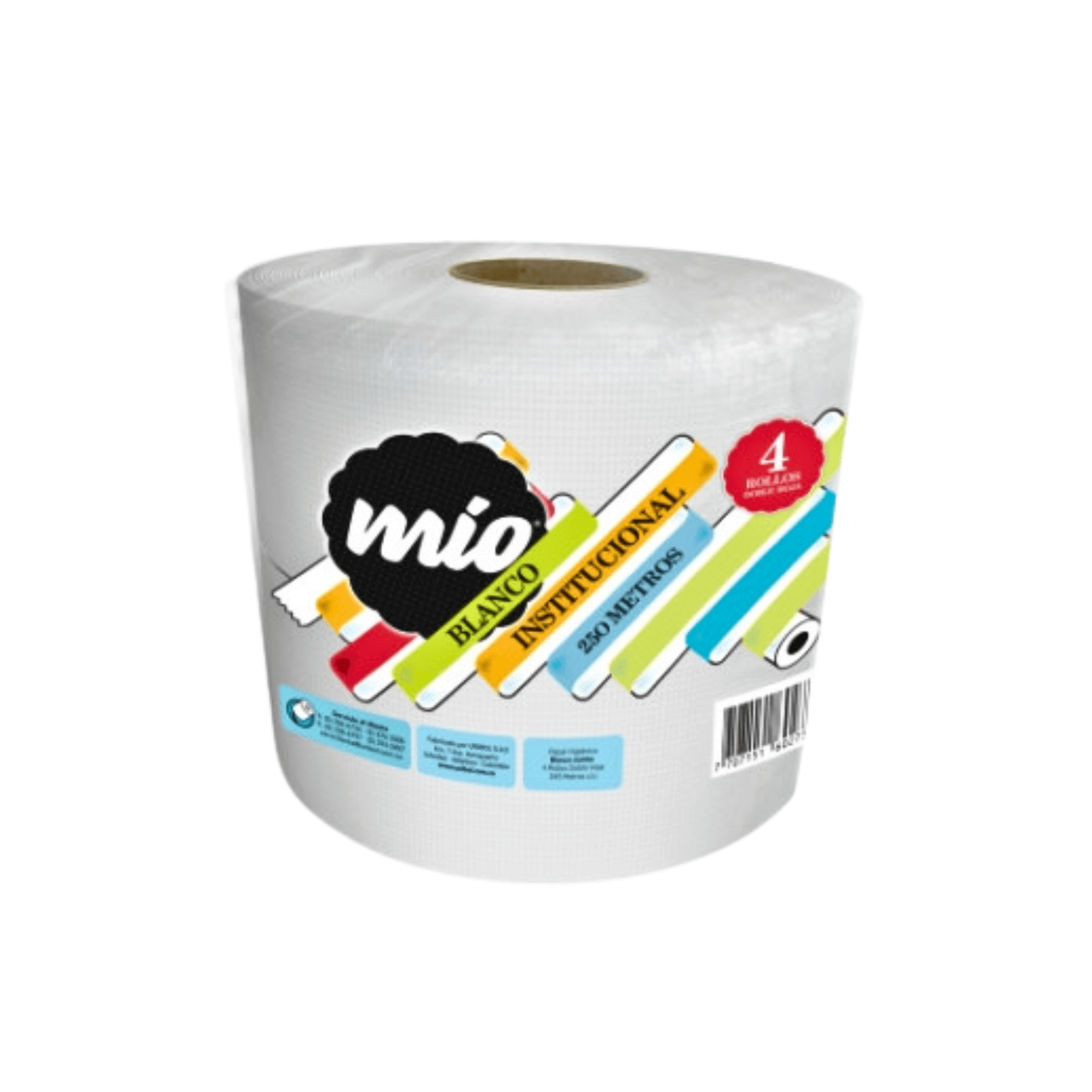 Papel higiénico blanco doble hoja 250MT Jumbo Mio Paquete X4