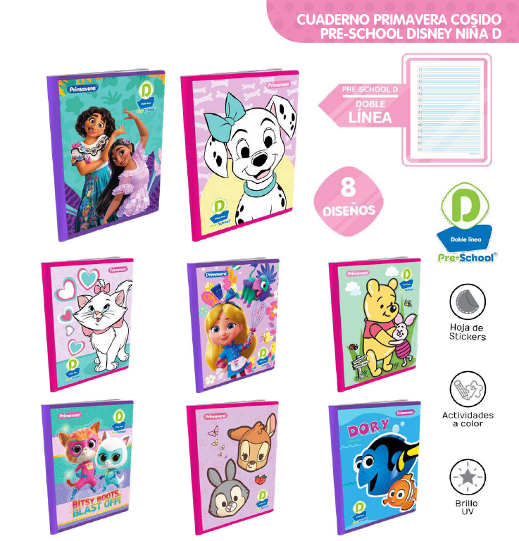 Cuaderno cosido 100 Hojas Mi primer cuaderno D Doble línea Disney niña