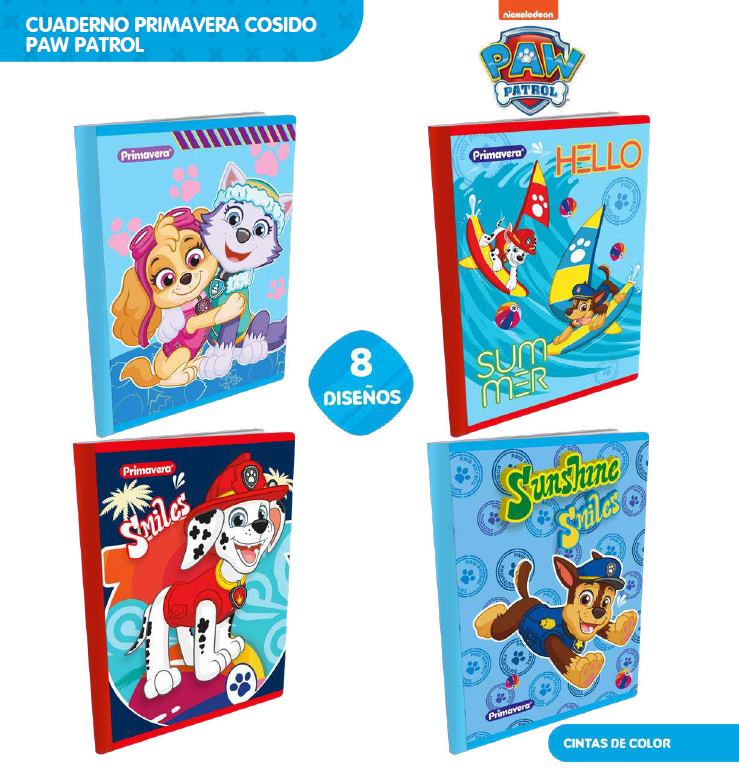 Cuaderno cosido 50 Hojas Paw Patrol Ferrocarril Doble línea