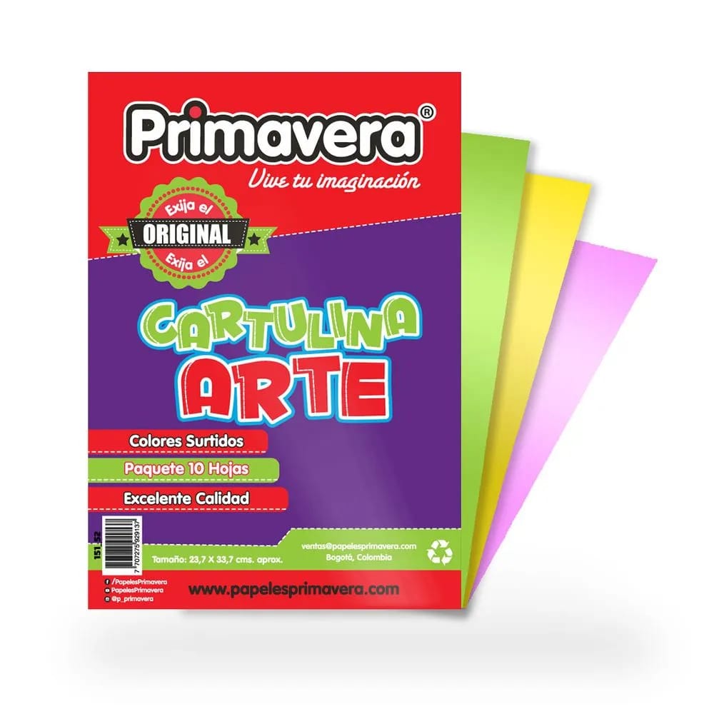 Cartulina plana colores surtidos 35X25 1/8 Paquete X10 Primavera