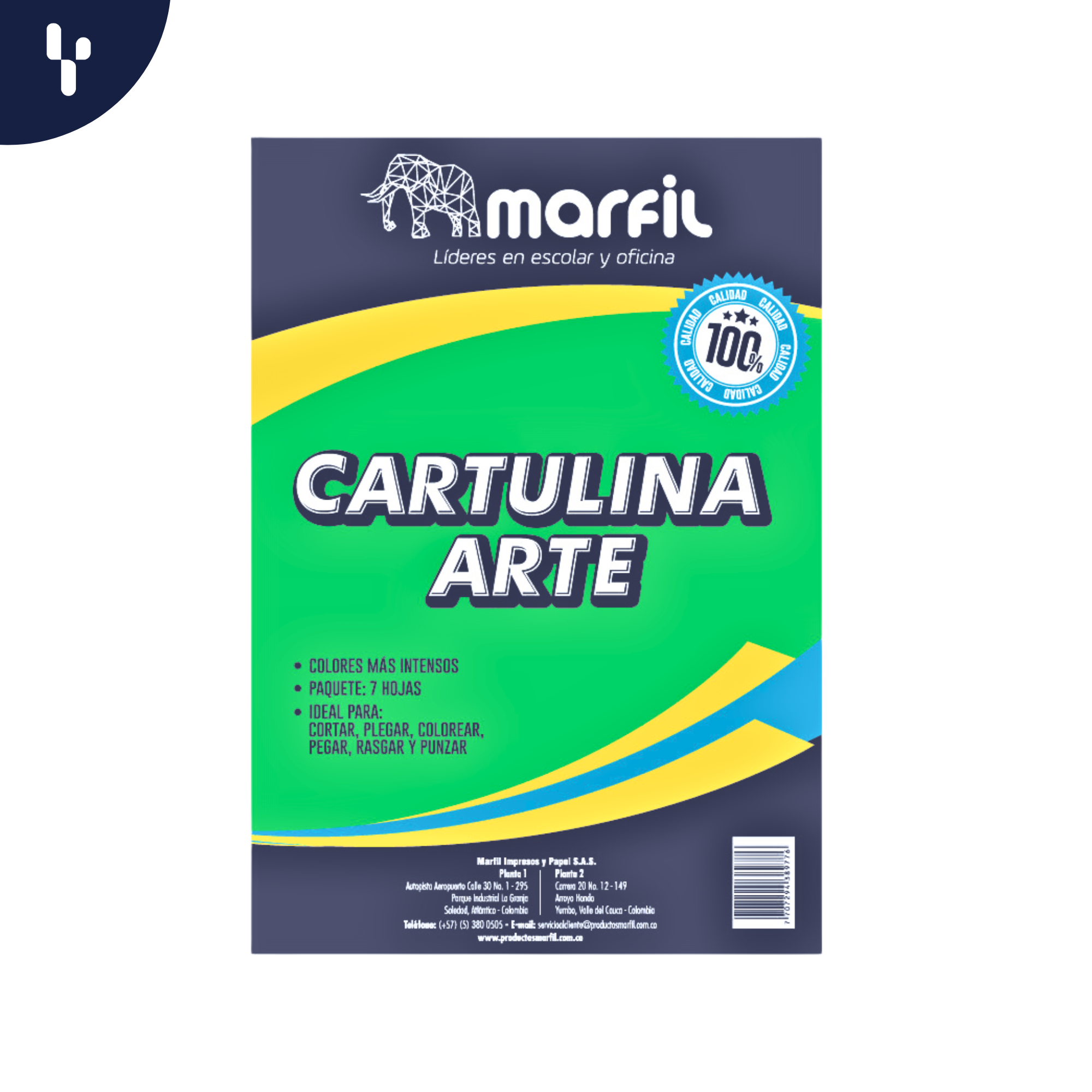 Cartulina Plana Marfil 35X25 1/8 colores surtidos Paquete X10