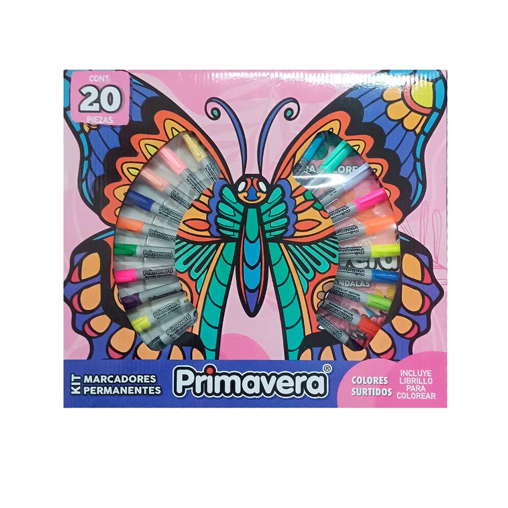 Kit de marcadores surtidos punta delgada X20 Incluye libro para colorear Primavera