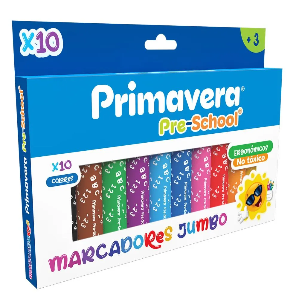 Marcadores Pre-School Jumbo Primavera x10 Trazo suave lavables