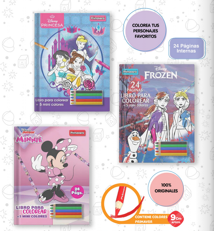Libro para colorear niña Disney 24 páginas +5 colores 