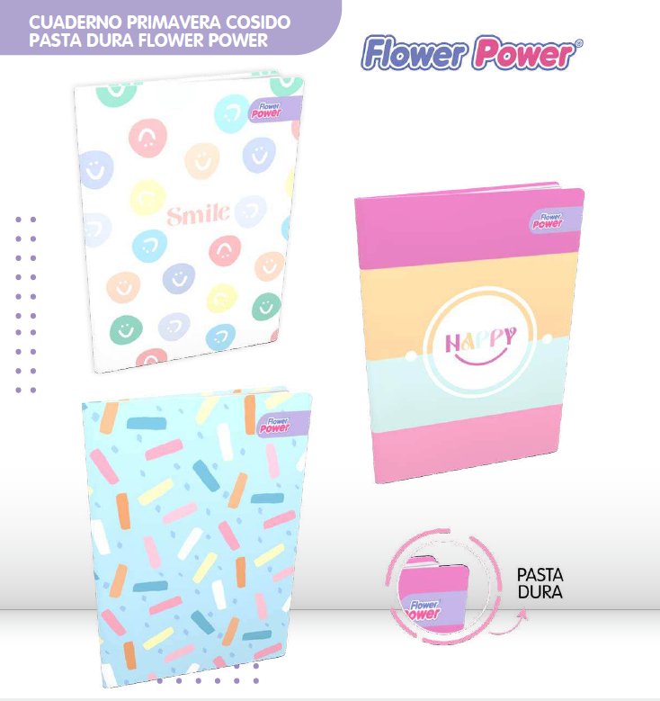 Cuaderno cosido 100 Hojas con rayas Flower Power Pasta Dura