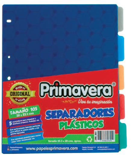 Separadores plásticos colores surtidos Paquete X5 Primavera