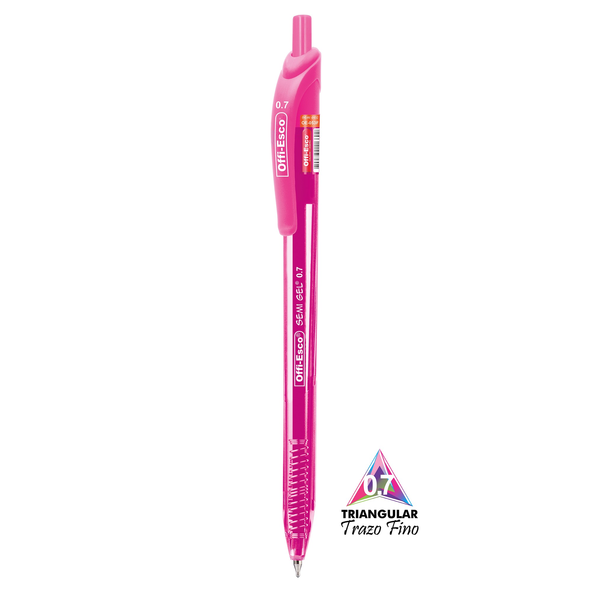Bolígrafo SemiGel Offi-Esco Fucsia Mina 0.7 Punta Fina Triangular 