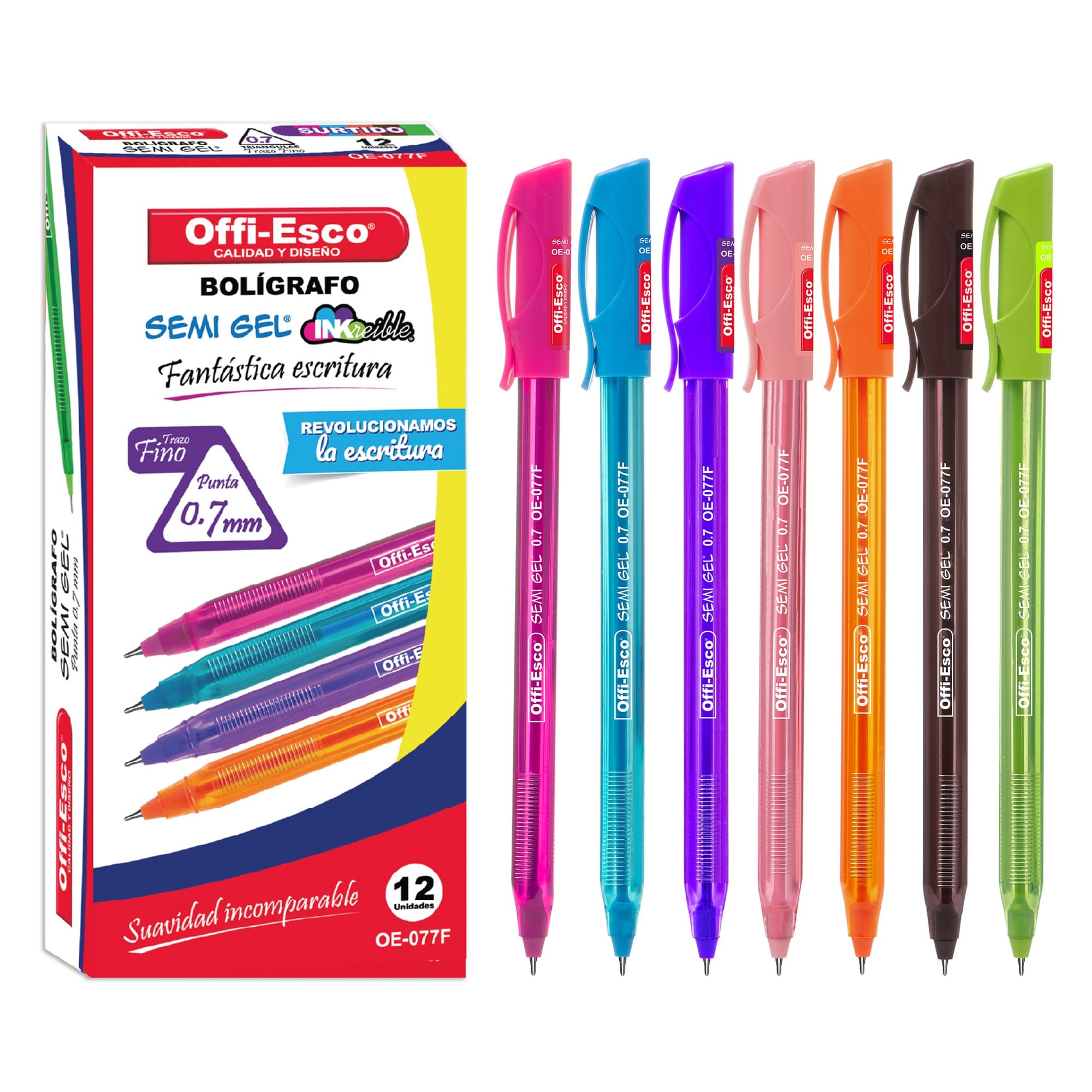 Bolígrafo Offi-Esco semigel OE-077F 0.7mm X12 surtido