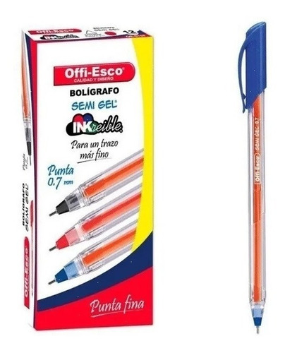 Bolígrafo Offi-Esco semigel 0.7mm X12 azul 