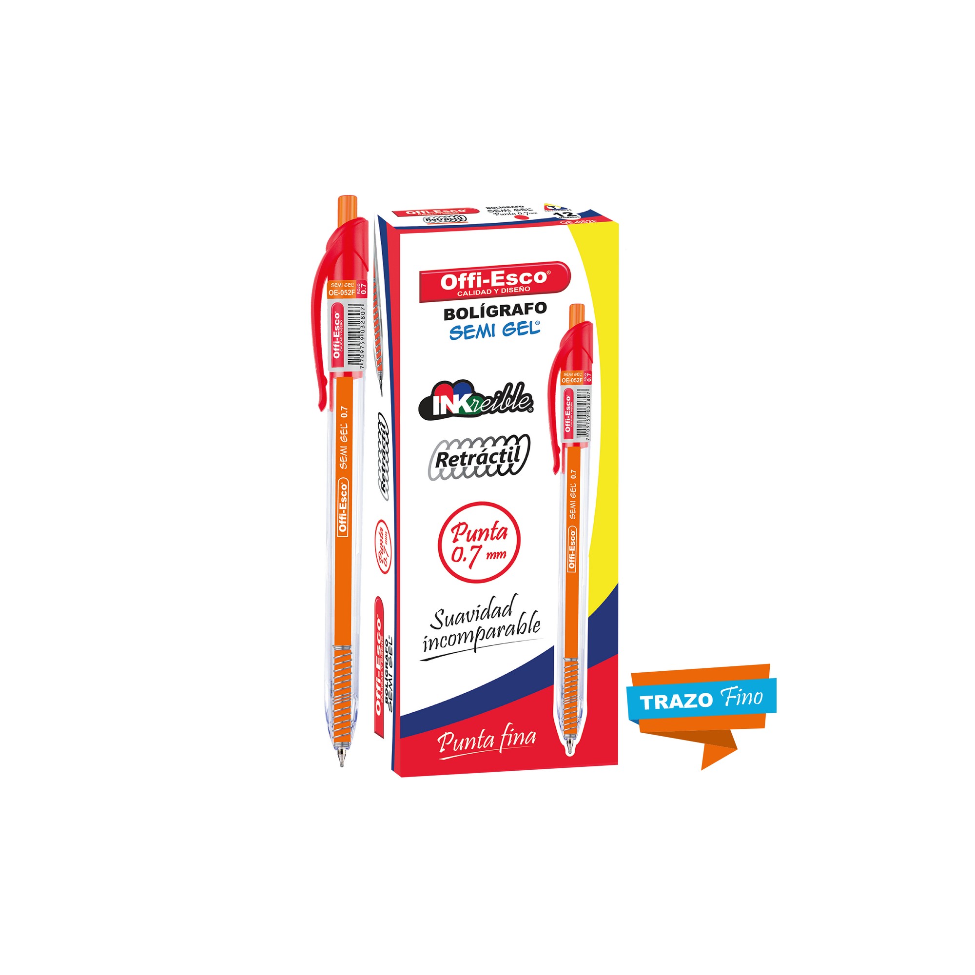 Bolígrafo semi gel 0.7mm rojo X12 OE-052F Offi-Esco