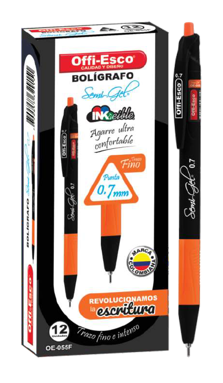 Bolígrafo Offi-Esco retráctil semigel OE-055F 0.7mm X12 negro