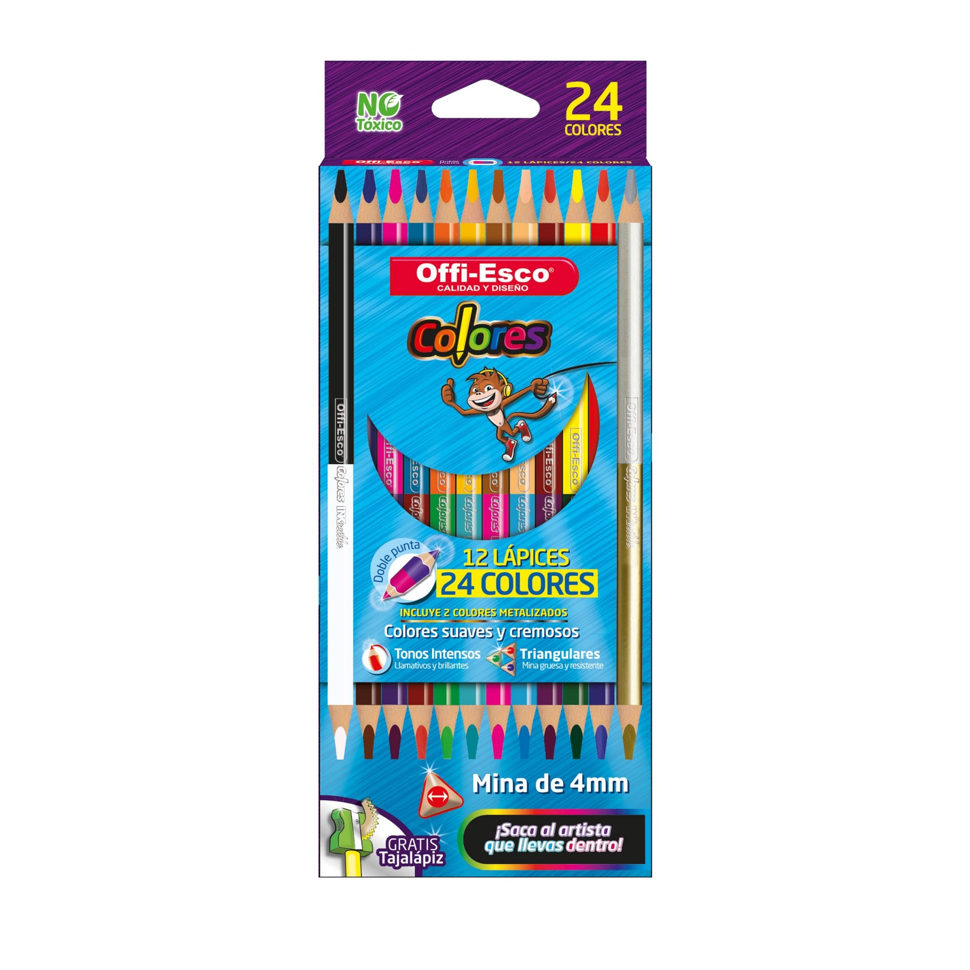 Colores 12/24 doble punta 4mm + Sacapuntas OE-142 Offi-Esco