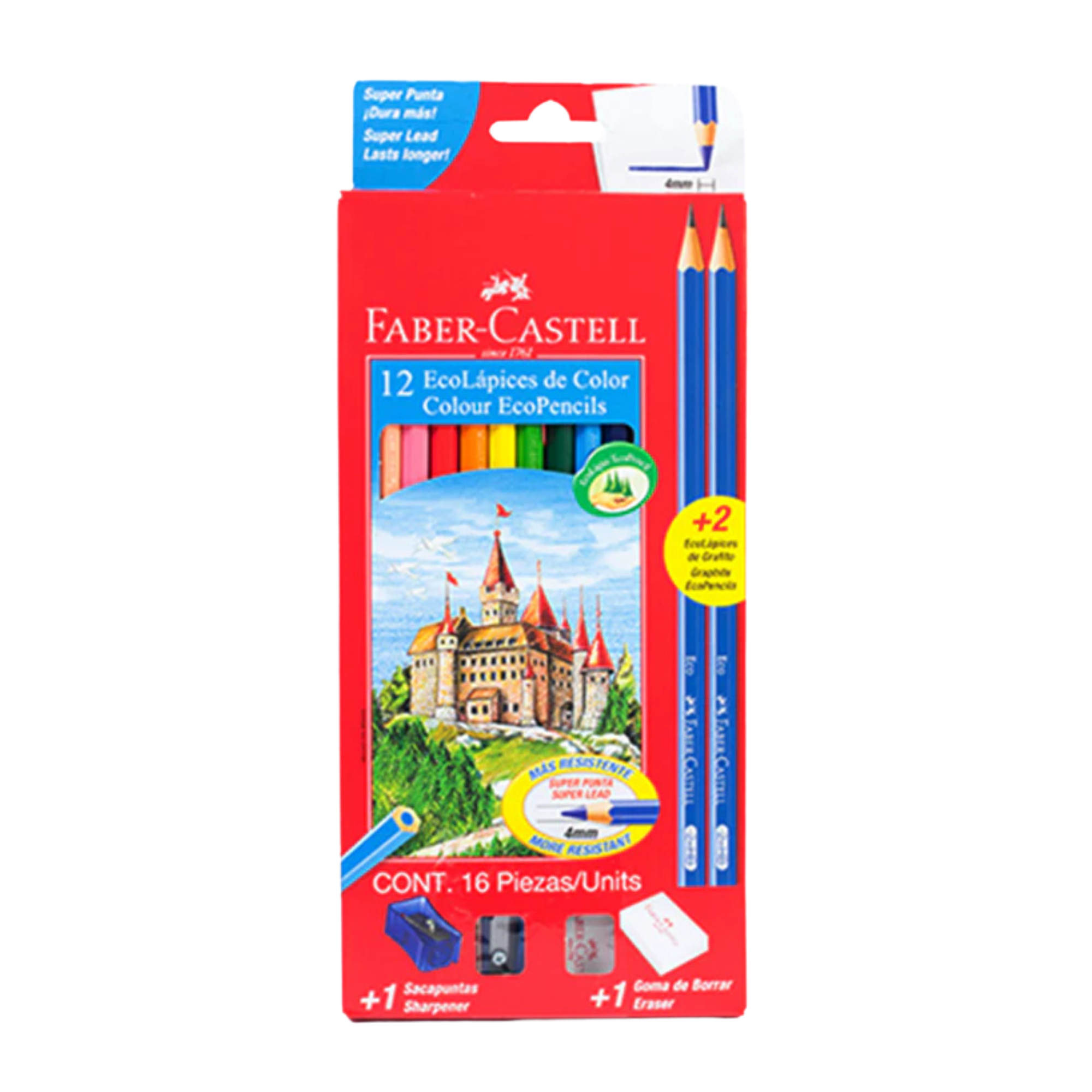 Colores Faber Castell X12 4MM Sacapuntas + borrador 