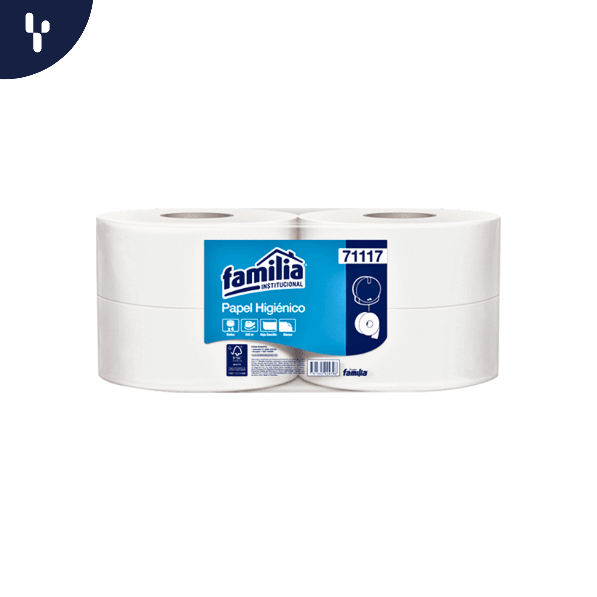Papel Higiénico x 550 Metros x 4 Unidades Blanco Hoja Sencilla Familia