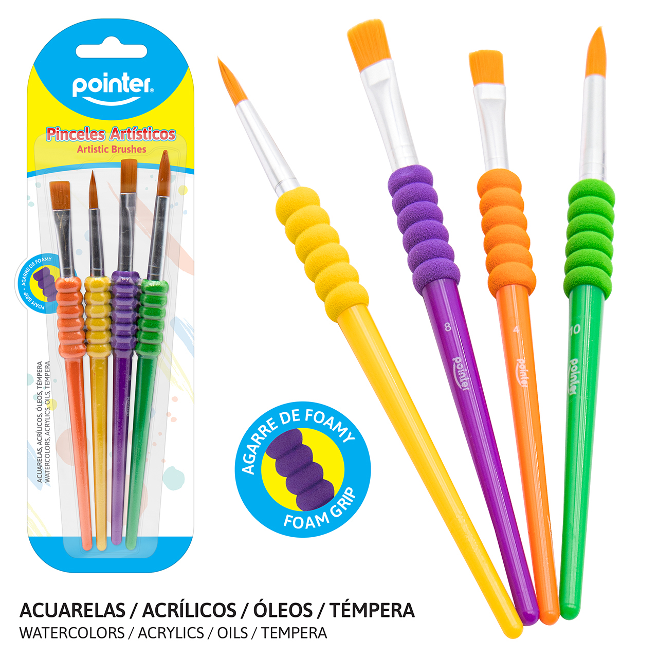 Set de pinceles X4 con agarre de foamy AB-2104 Pointer