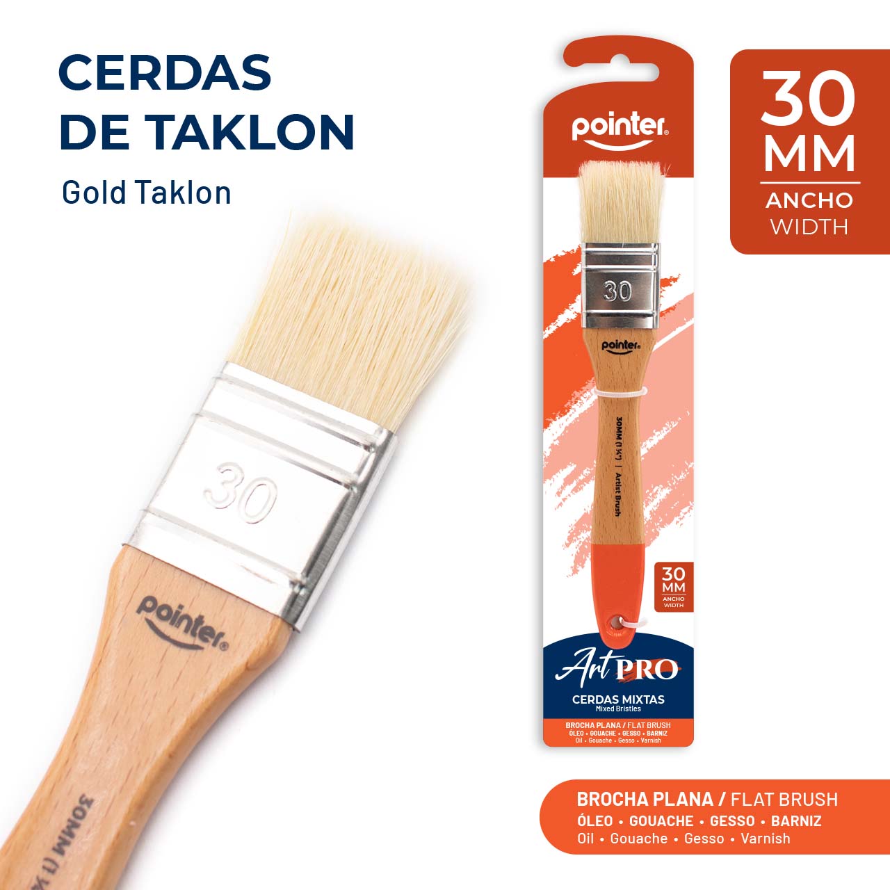 Brocha plana 30mm mango rojo AB-2236-30 Pointer