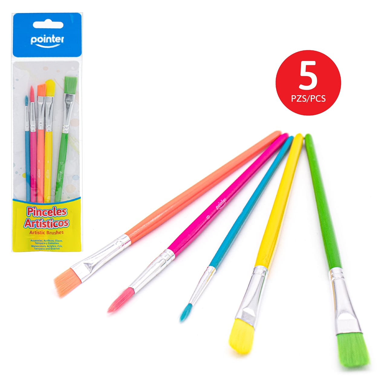 Set de pinceles X5 formas surtidas color neón AB-5C Pointer