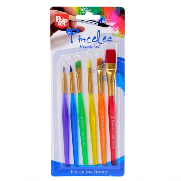 Set X6 pinceles formas surtidas mango colores transparentes AB-849 Pointer