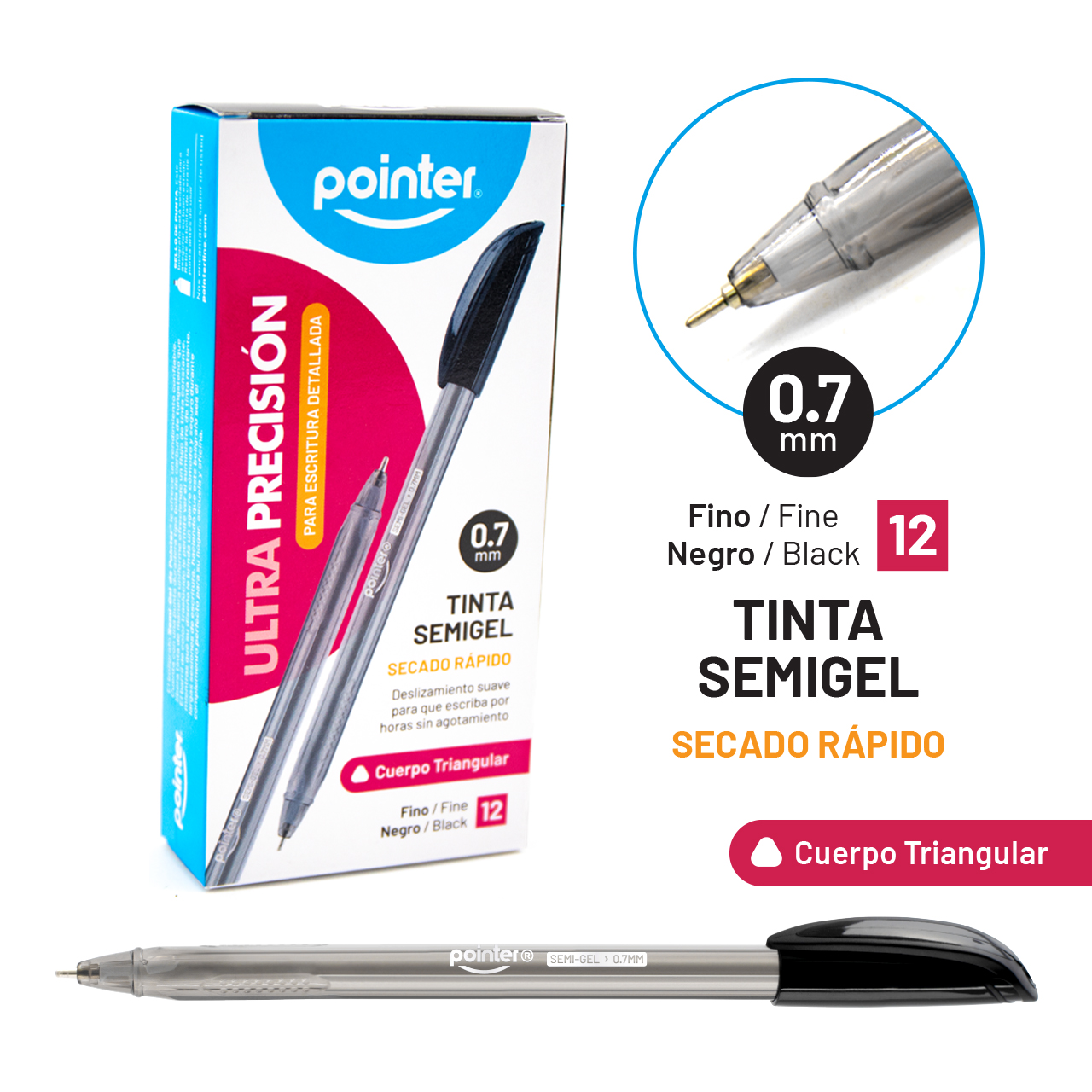 Bolígrafo Pointer 0.7mm ultra precision negro BP-2007-N