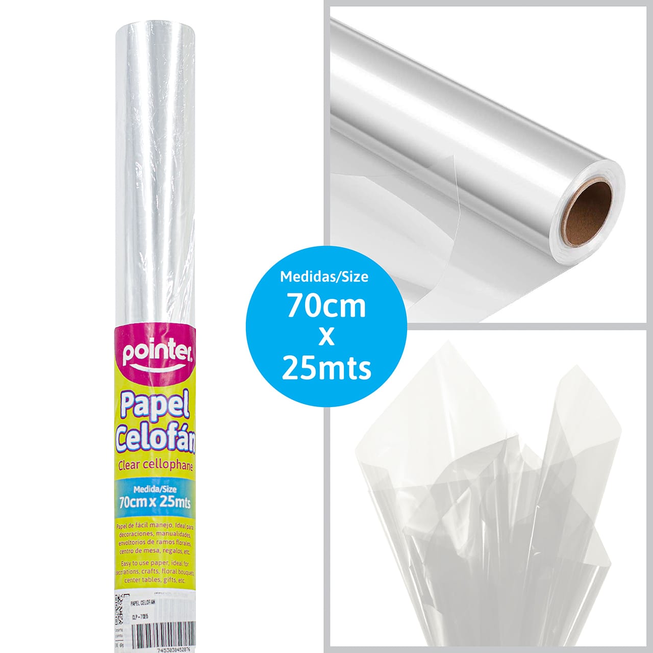 Rollo papel celofán transparente 70cm X 25cm CLP-7025 Pointer