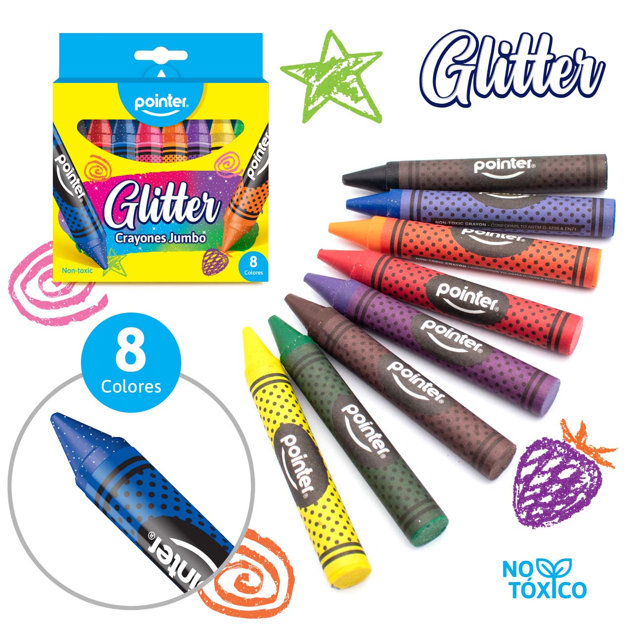 Creyones jumbo escarchados X8 CY-JB-8HQ-G Pointer