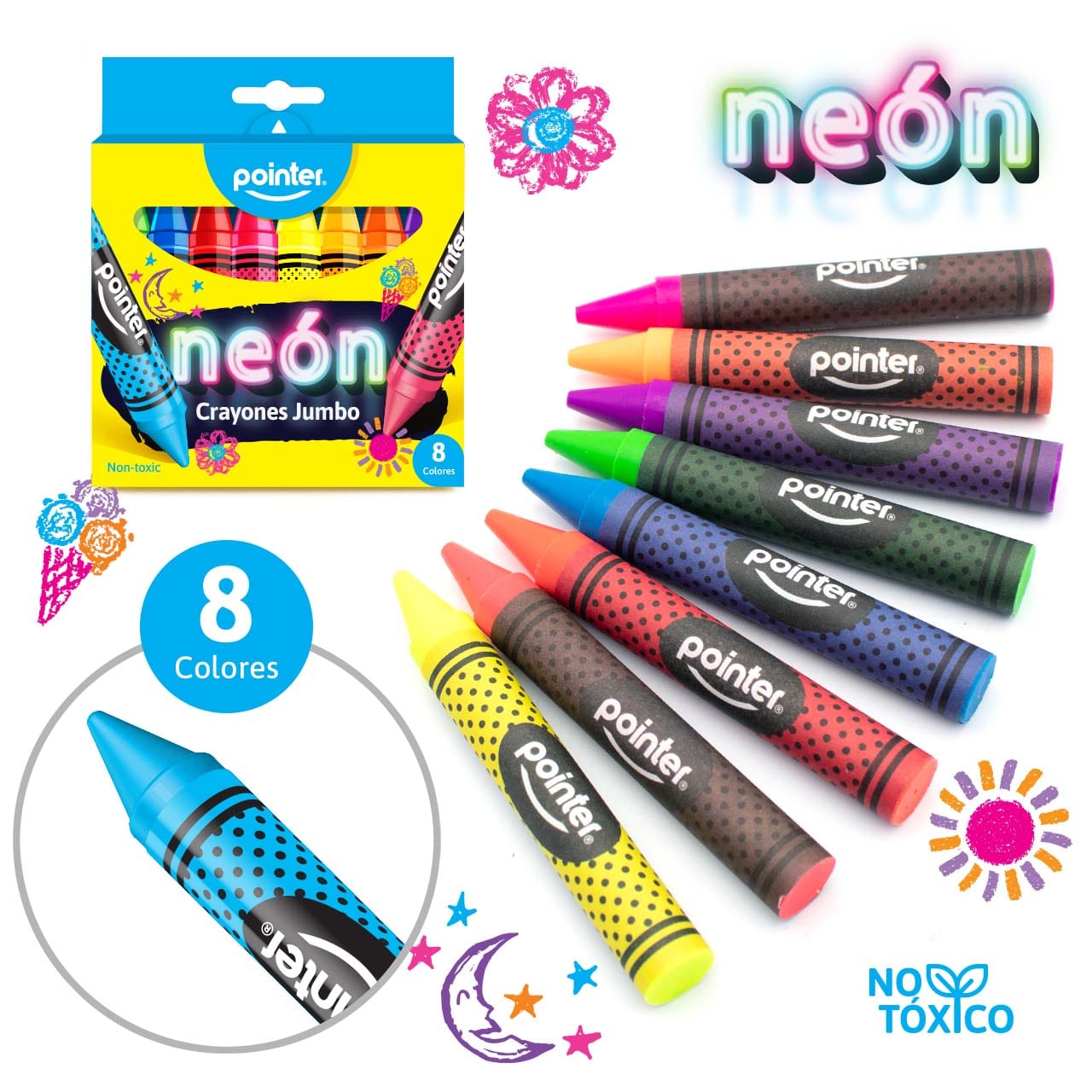 Creyones Jumbo neón X8 CY-JB-8HQ-N Pointer