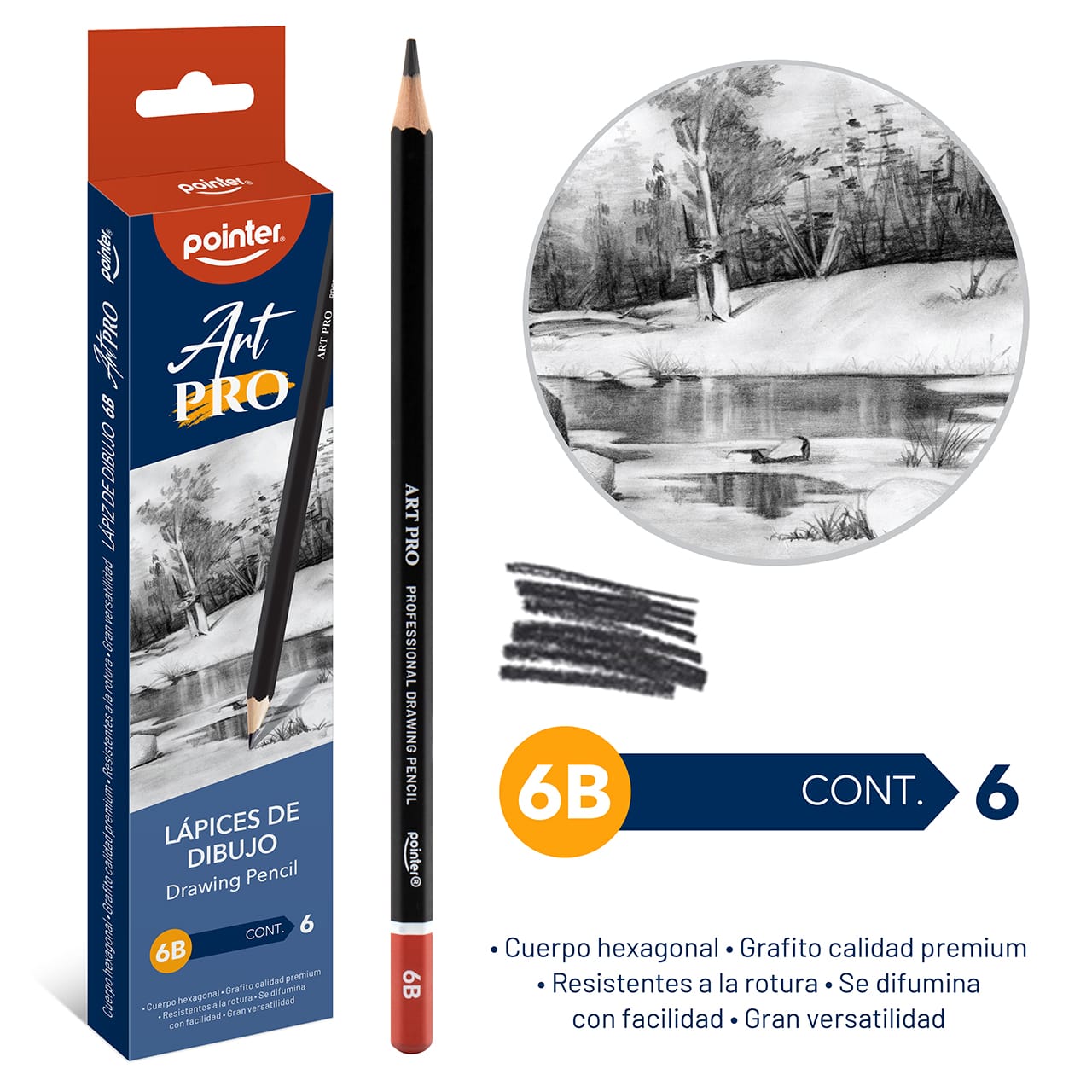 Lápiz Pointer de dibujo 6B DP-6B-6