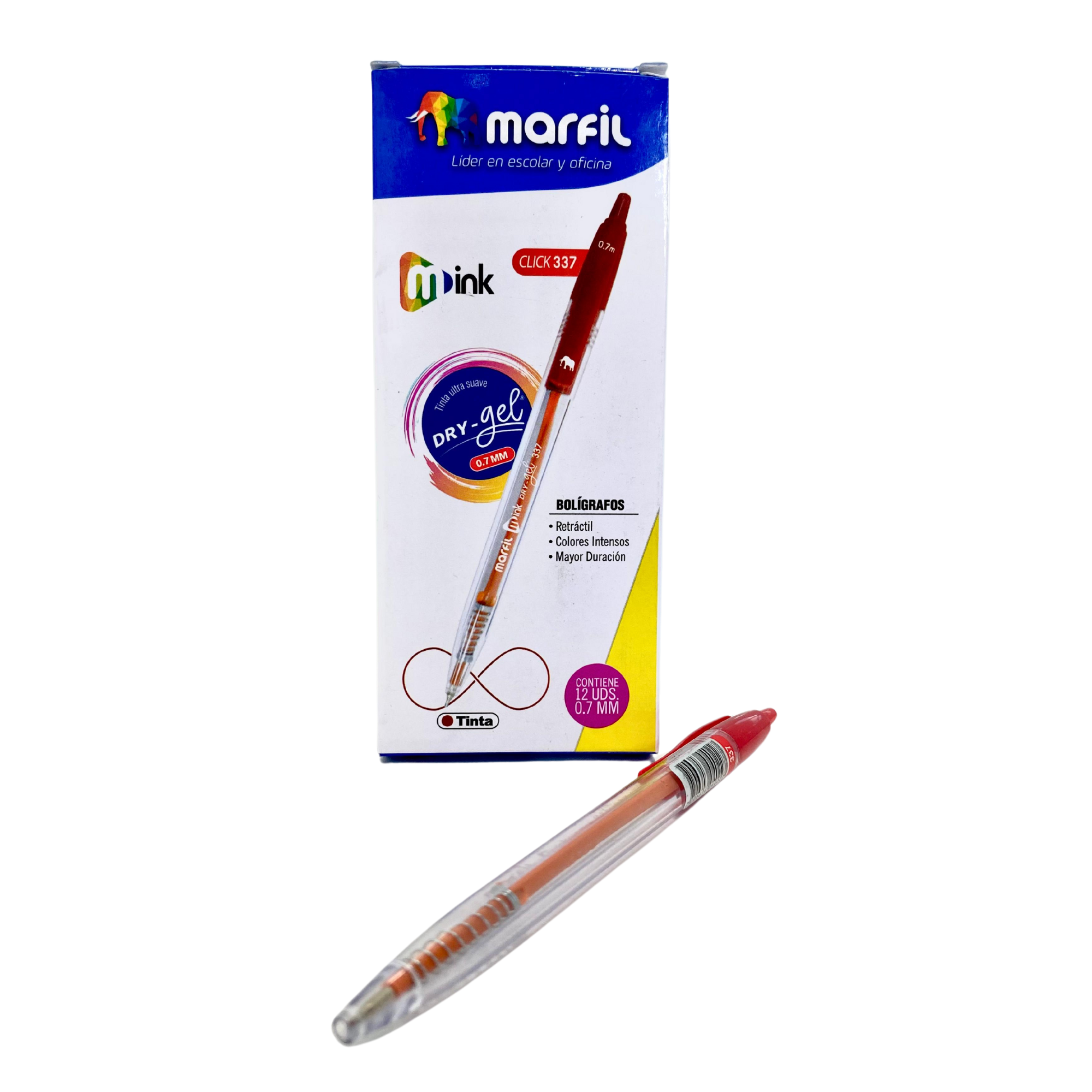 Bolígrafo Marfil M337 retráctil 0.7mm Rojo 