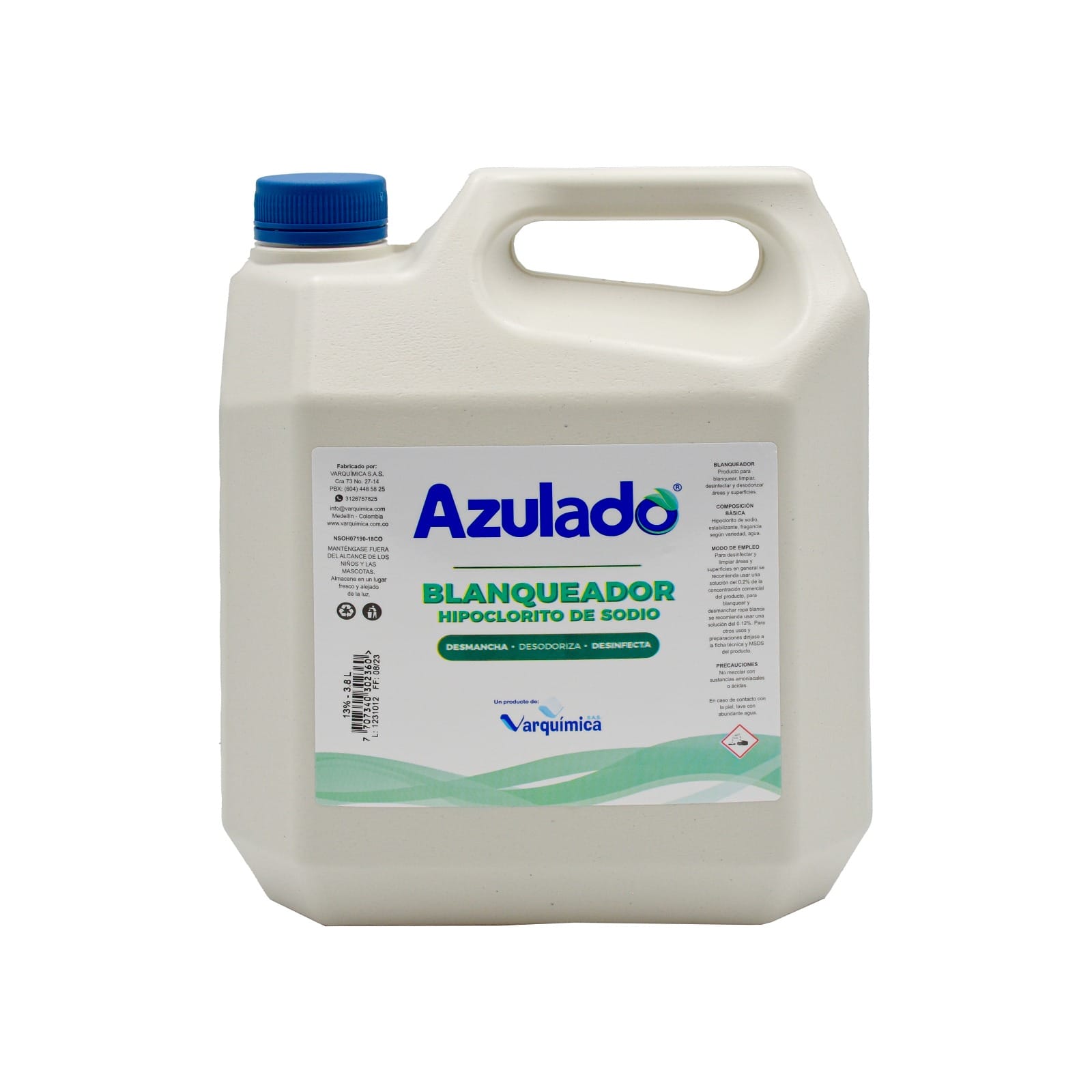 Blanqueador 3.8Lt al 5.25% hipoclorito Azulado