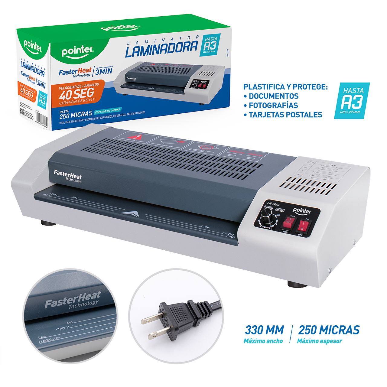 Laminadora 250 micras VL 40seg LM24-A3 Pointer