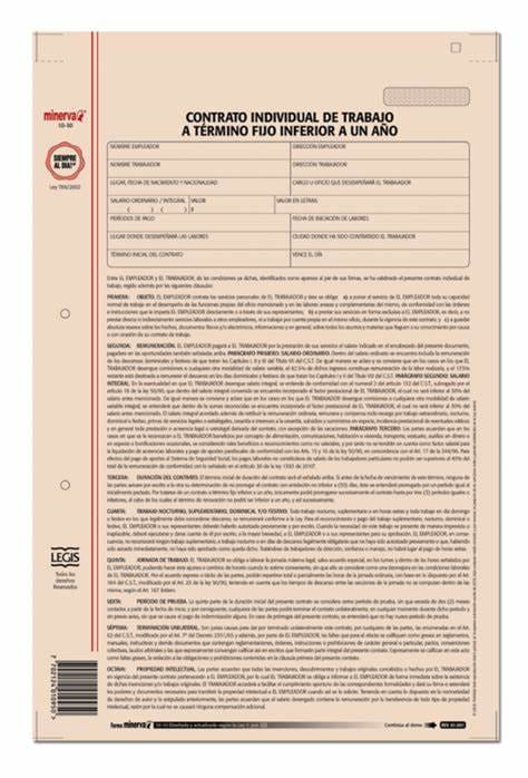 Contrato x 12 unidades trabajo fijo inferior a 1 año Minerva