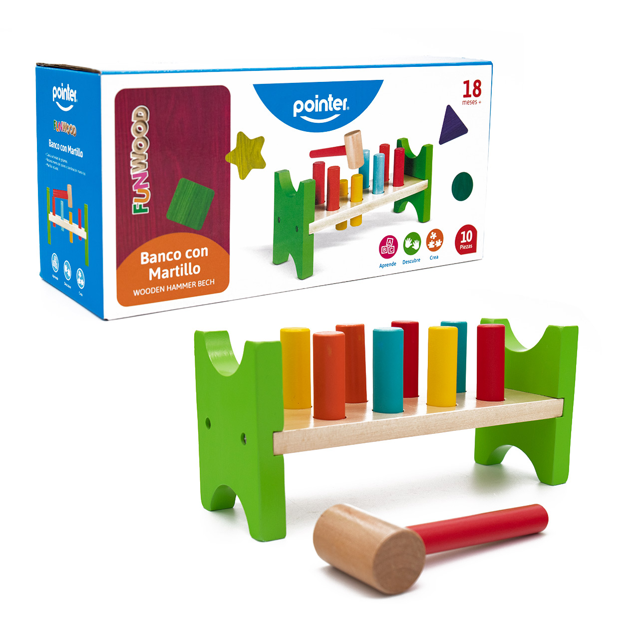 Banco martillo en madera 10 piezas (Juego didáctico) PZZ-1904 Pointer 
