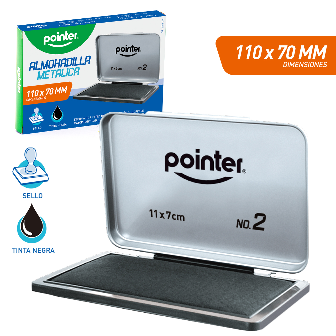 images Almohadilla para sello tinta negra (11X7cm) No.2 SP-2000-BK Pointer - Imagen 1