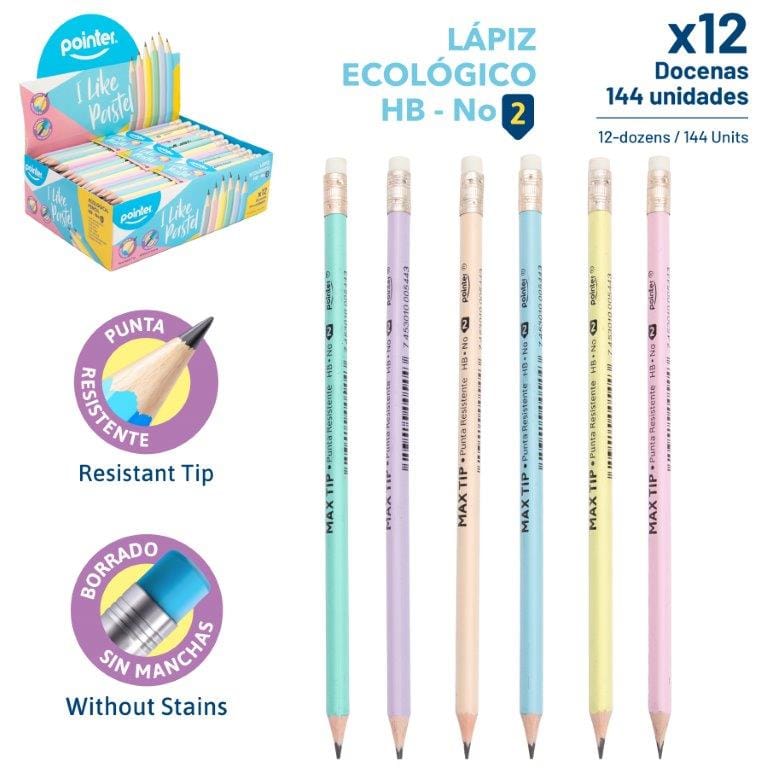 images Lápiz ecológico 2HB hexagonal pastel con borrador Caja X12 TPP-6C-PA Pointer - Imagen 1
