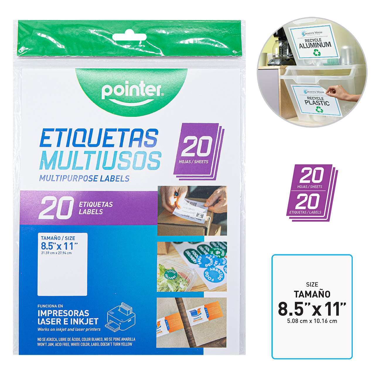images Adhesivo carta x 20 unidades (8.5"X11") WPL-85X11-B Pointer - Imagen 1