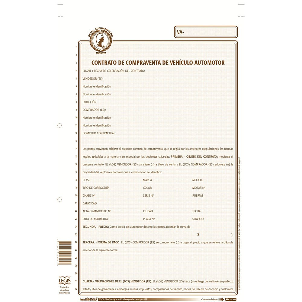 Contrato x 12 unidades compraventa vehículo Minerva